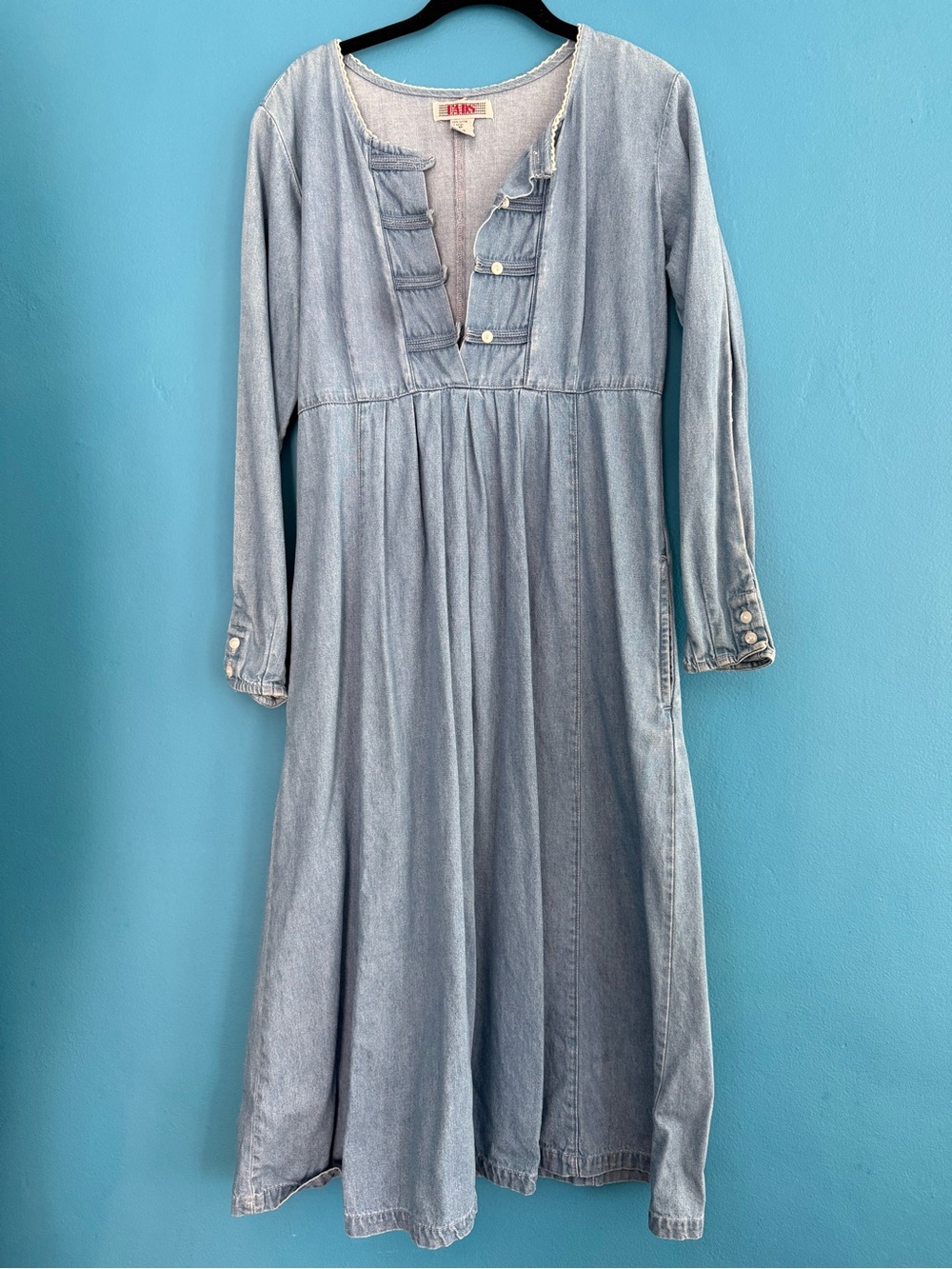 Vintage FADS Heavy Denim Maxi Dress 70s Prairie Western Size 8